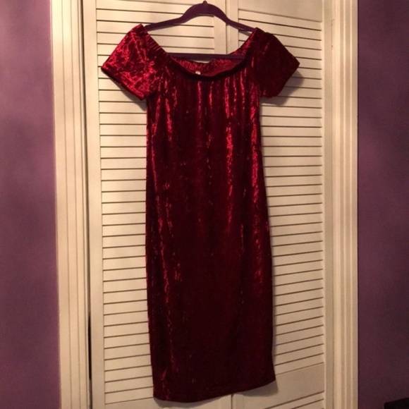 Maternity Red Velvet Dress - Picture 2 of 3